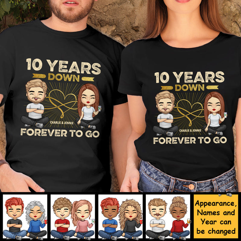 Many Years Down Forever To Go - Personalized Unisex T-Shirt, Hoodie, Sweatshirt - Gift For Couple, Husband Wife, Anniversary, Engagement, Wedding, Marriage Gift
