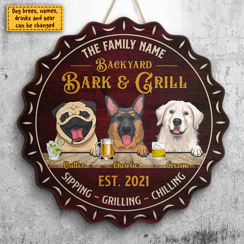 Custom Family Name Dog Bar & Grill Decor - Personalized Wood Sign