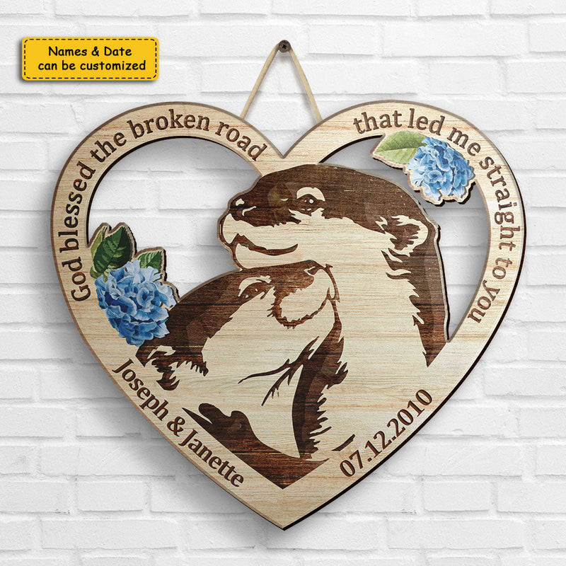 Otter Couple From Our First Kiss - Personalized Shaped Wood Sign - Gift For Couples, Husband Wife