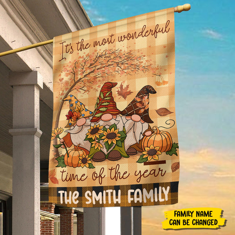 Custom Name Autumn Gnome Family Decor - Personalized Flag
