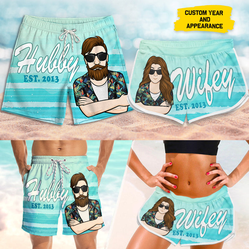 Hubby Wifey Beach Couple Gifts - Couple Beach Shorts