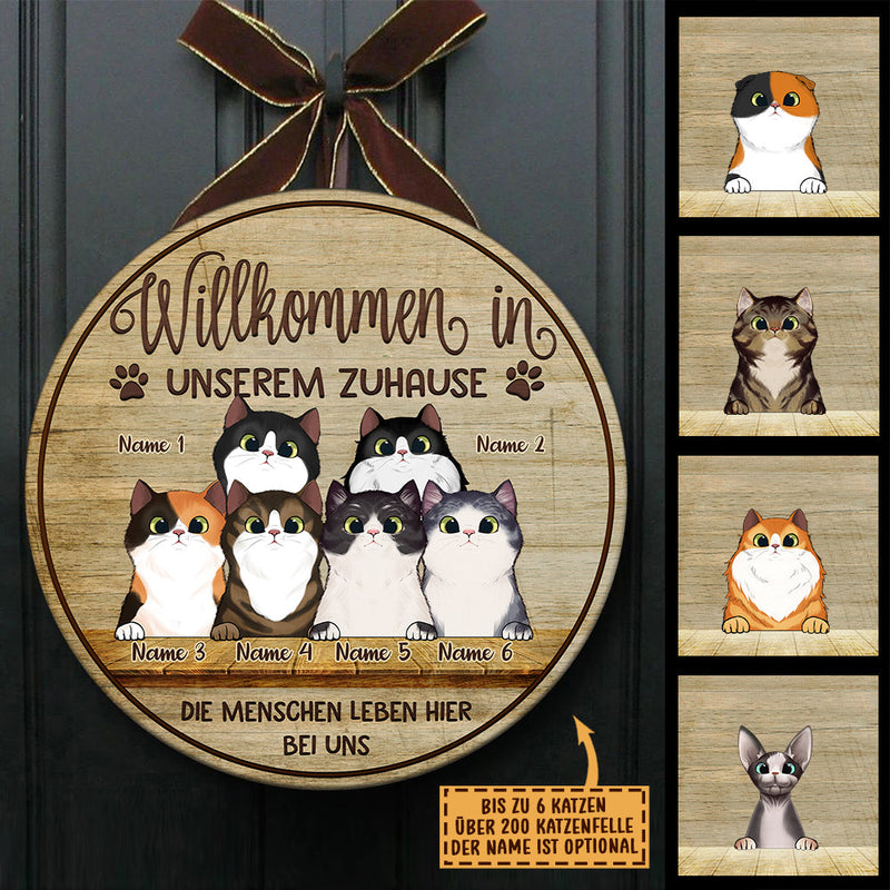 Custom Name Cat Welcome Gifts for Cat Lovers - Personalized Wood Sign
