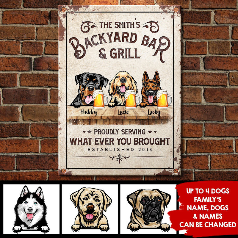 Backyard Bar & Grill - Funny Personalized Dog Metal Sign