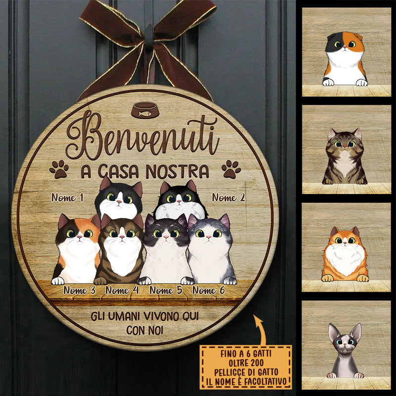 Benvenuto A Casa Mia - Divertente Cartello Personalizzato Per La Porta Del Gatto, Funny Personalized Cat Door Sign Italian