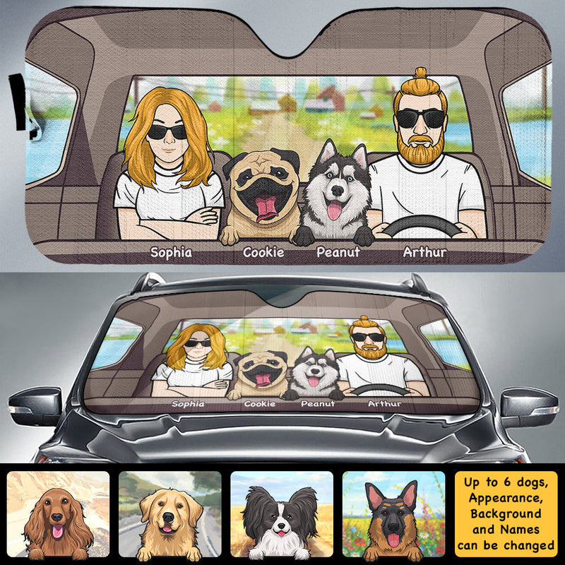 Road Trip Together With Dogs - Personalized Auto Sunshade - Gift For Couples, Husband Wife