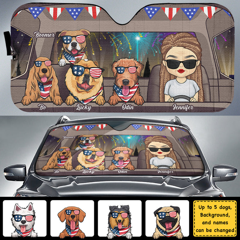 Custom Name Patriotic Dog Road Trip Gifts - Personalized Auto Sunshade