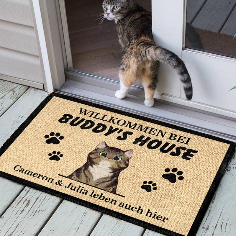Personalisiert Willkommen bei Katze Haus German - Funny Personalized Cat Decorative Mat (WT)