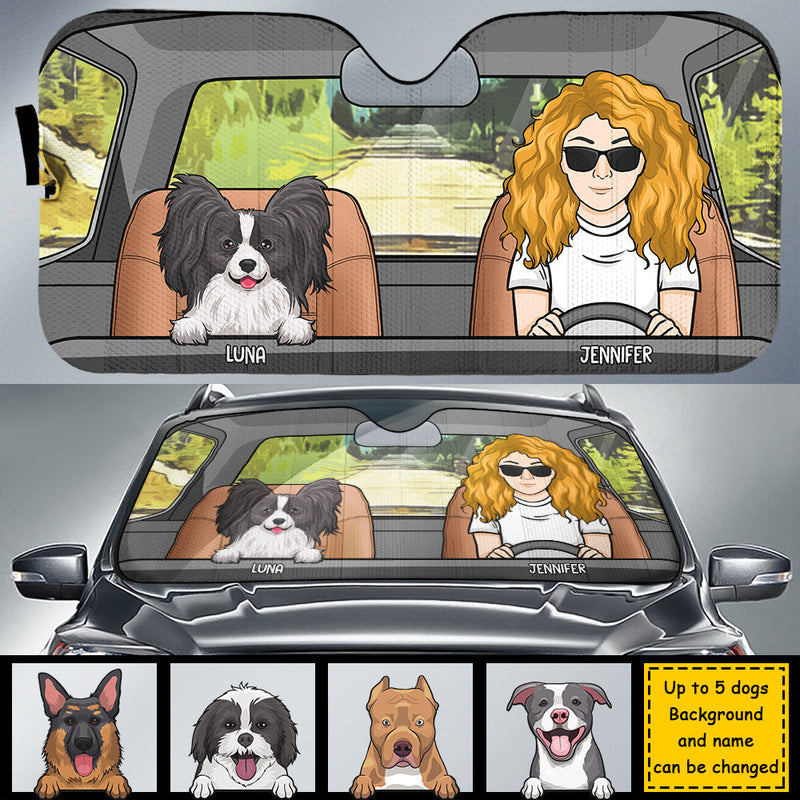 Custom Name Cartoon Dog Car Gifts for Dog Lovers - Personalized Auto Sunshade