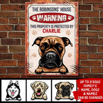 Custom Pet Name Dog Warning Decor - Personalized Metal Sign