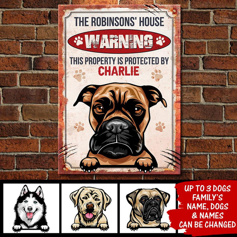Custom Pet Name Dog Warning Decor - Personalized Metal Sign
