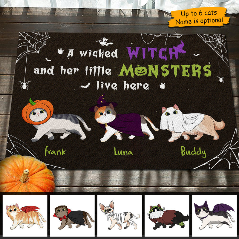 Custom Name Halloween Cat Family Decor - Personalized Doormat