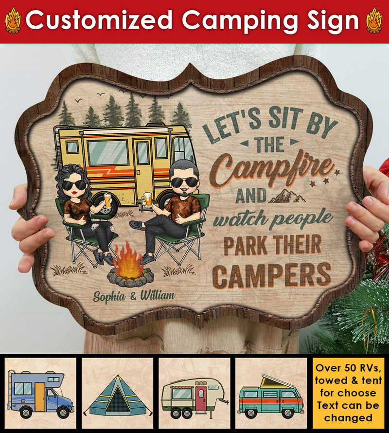 Camping Partners For Life - Husband & Wife - Gift For Camping Couples, Personalized Shaped Door Sign