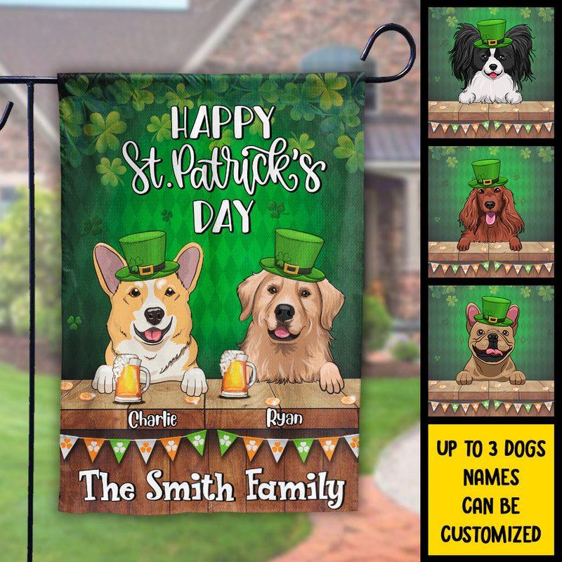 Custom Name St. Patrick's Day Dog Family Gifts - Personalized Flag