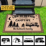 Custom Family Name Campfire Camping Decor - Personalized Doormat