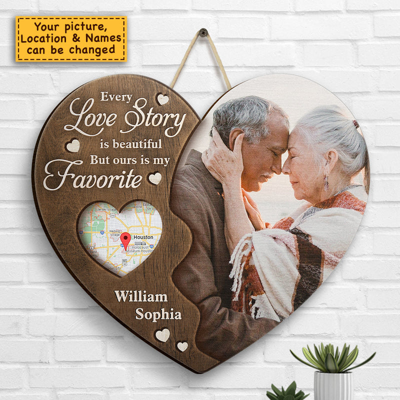 Our Love Story Is My Favorite - Personalized Shaped Wood Sign - Gift For Couples, Husband Wife