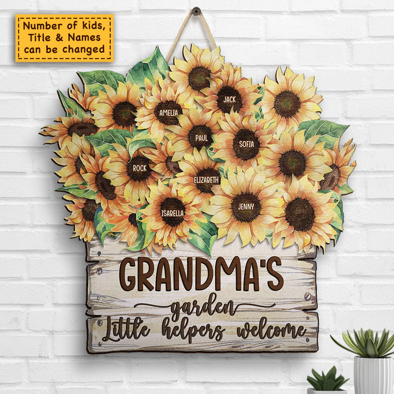 Grandma's Garden Little Helpers Welcome - Personalized Shaped Wood Sign - Gift For Grandma, Grandparents