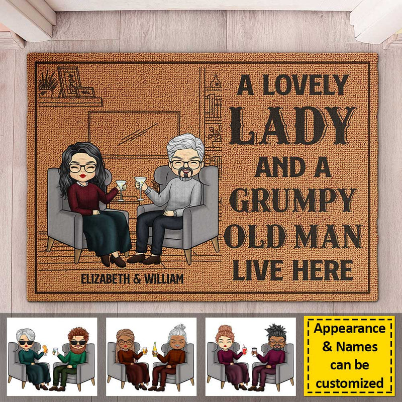 A Lovely Lady & A Grumpy Old Man - Personalized Decorative Mat - Gift For Couples, Husband Wife