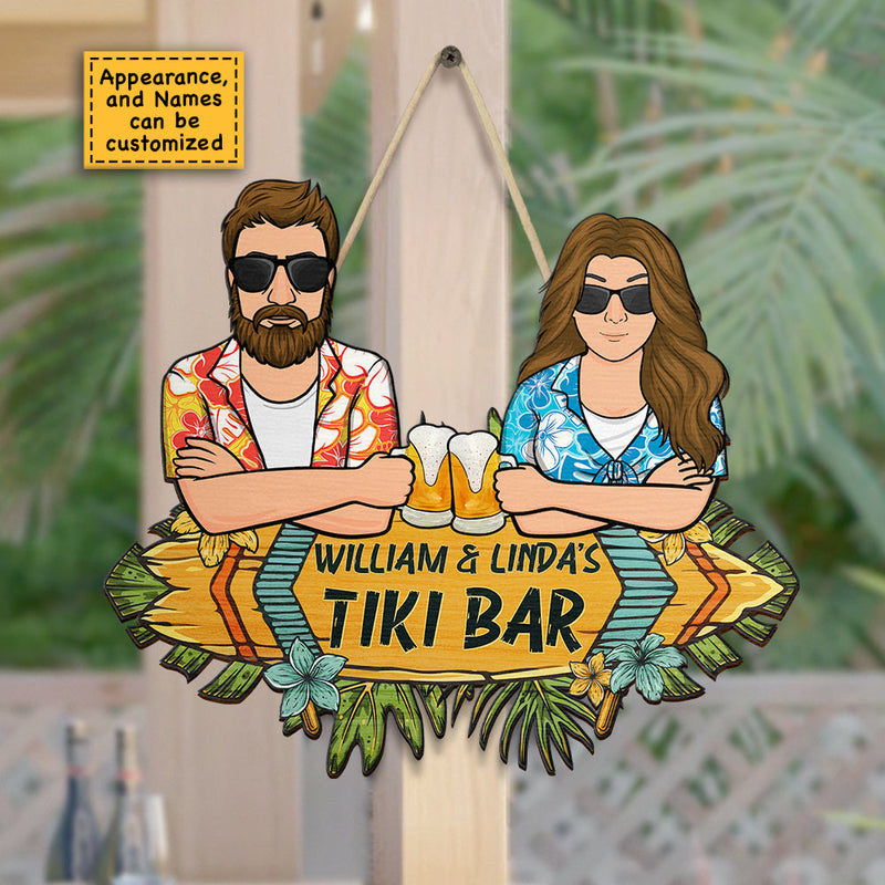 Our Tiki Bar - Personalized Shaped Wood Sign - Gift For Couples, Husband Wife