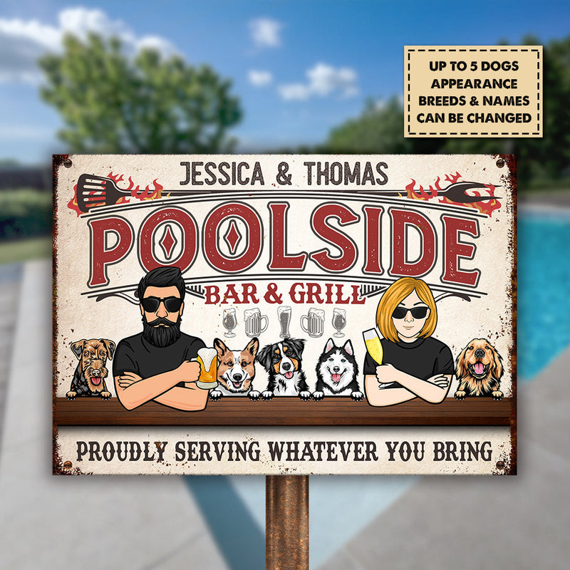 Custom Name Poolside Bar & Grill Gifts for Couples - Personalized Metal Sign