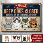 Custom Name Keep Door Closed Cat Gifts for Cat Lovers - Personalized Metal Sign