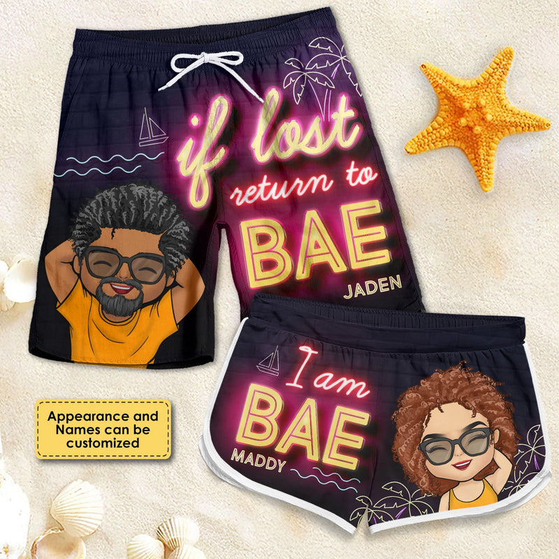 Return To Bae, I'm Bae - Personalized Couple Beach Shorts - Gift For Couples, Husband Wife