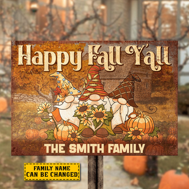 Custom Name Fall Gnome Family Decor - Personalized Metal Sign