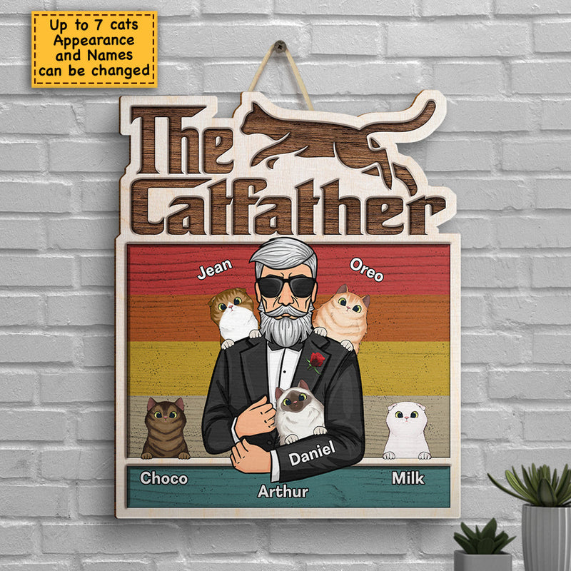 The Catfather - Personalized Shaped Wood Sign - Gift For Dad