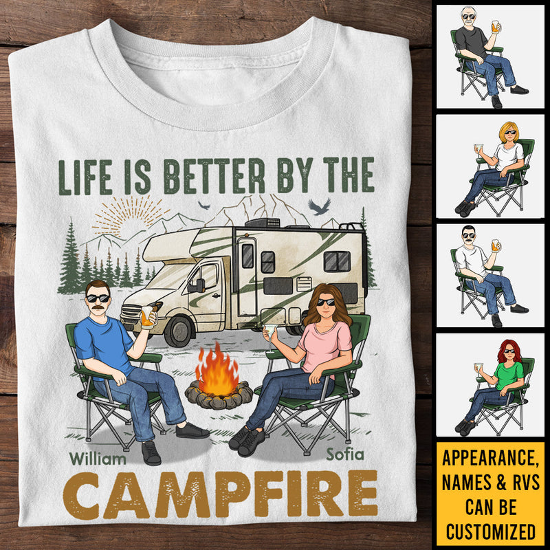 Life Is Better By The Campfire - Personalized Unisex T-shirt, Hoodie, Sweatshirt - Gift For Couple, Husband Wife, Anniversary, Engagement, Wedding, Marriage, Camping Gift