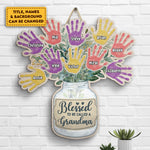 Custom Name Handprint Flower Grandma Gifts - Personalized Wood Sign