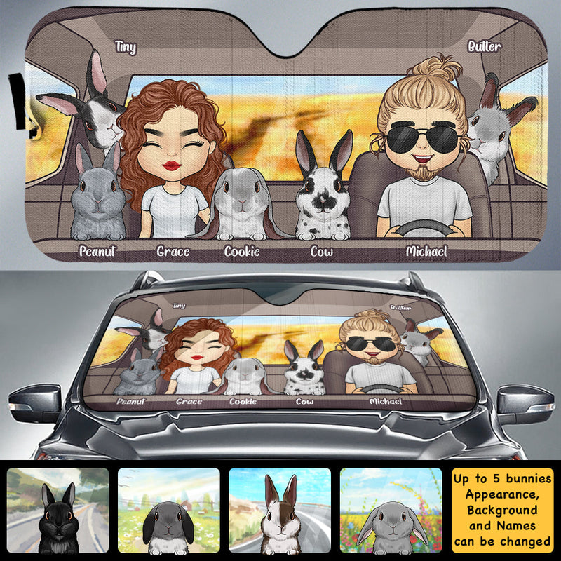 Family Road Trip With Rabbit - Personalized Auto Sunshade - Gift For Couples, Husband Wife