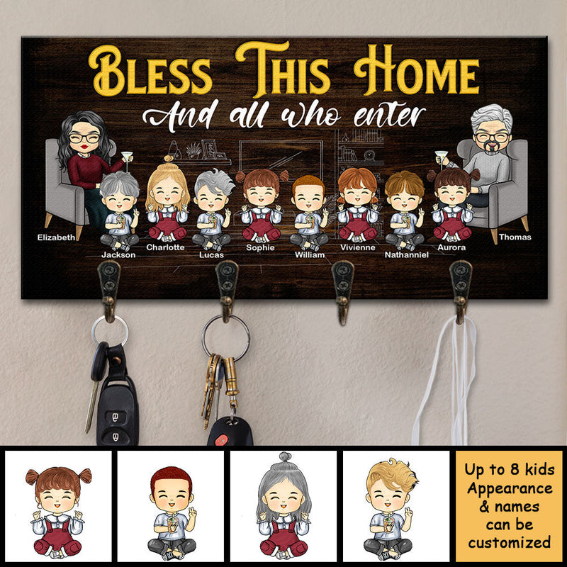 Custom Name Family Bless This Home Gifts - Personalized Key Holder