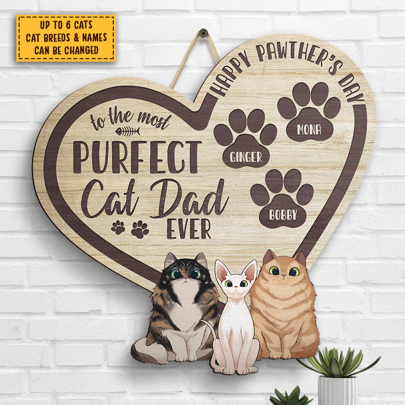 Custom Name Cat Dad Paw Print Gifts - Personalized Wood Sign