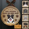 Der Hund Weiß, Dass Sie Hier Sind - lustiges Personalisiertes Hundetürschild, Funny Personalized Dog Door Sign German