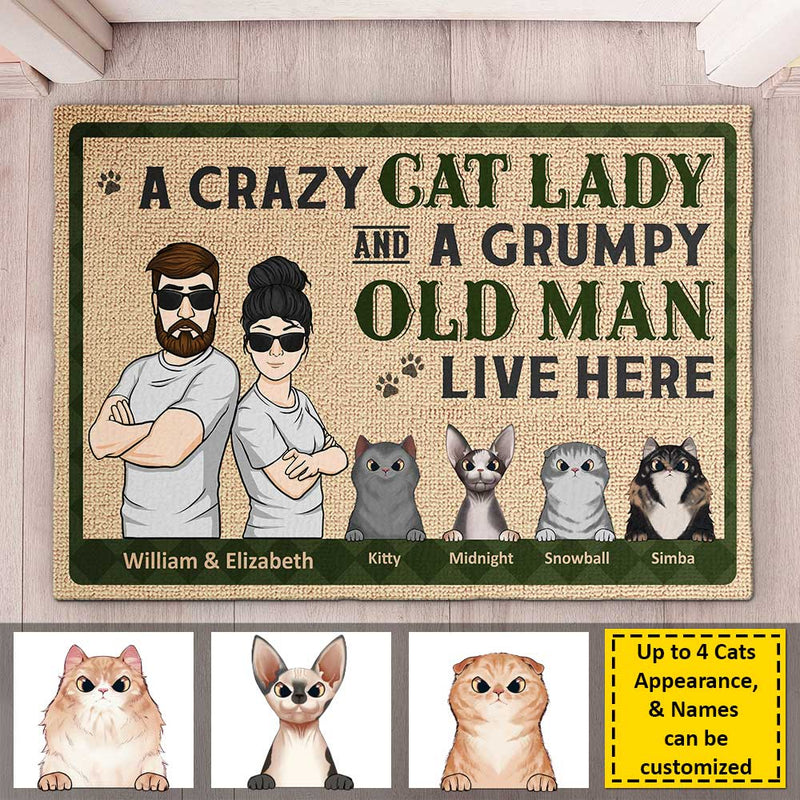 A Crazy Cat Lady & A Grumpy Old Man - Personalized Decorative Mat - Gift For Pet Lovers
