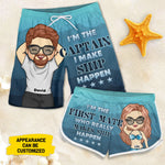 Custom Name Captain First Mate Couple Gifts - Personalized Couple Beach Shorts