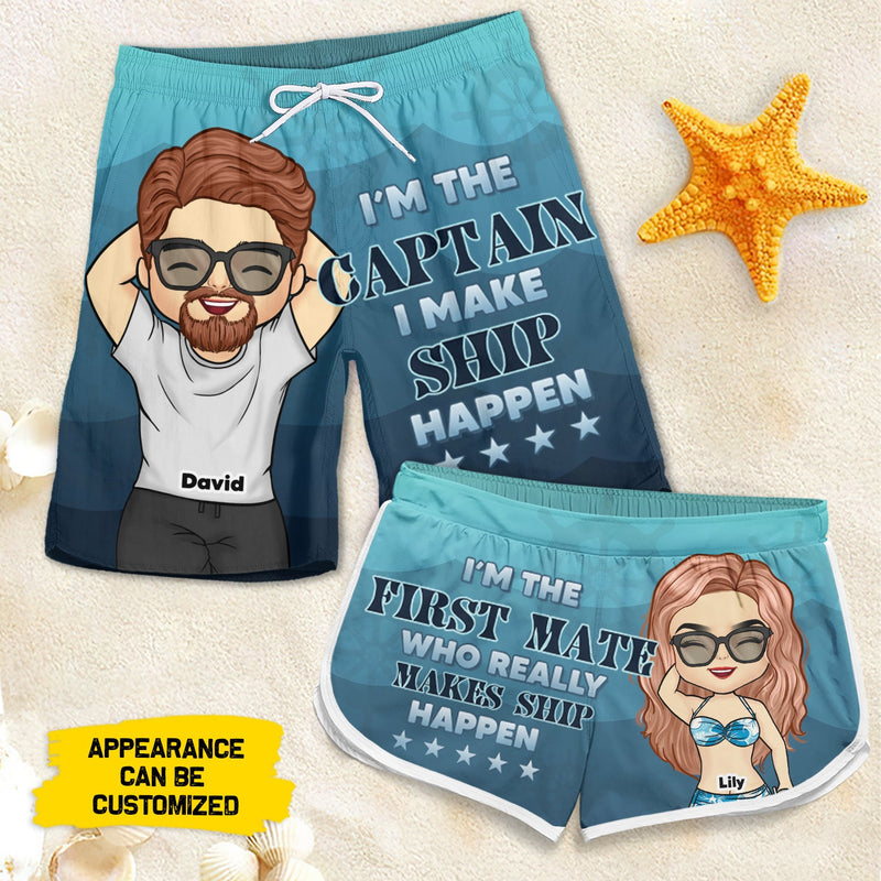 I'm The Captain & I'm The First Mate - Personalized Couple Beach Shorts - Gift For Couples, Husband Wife