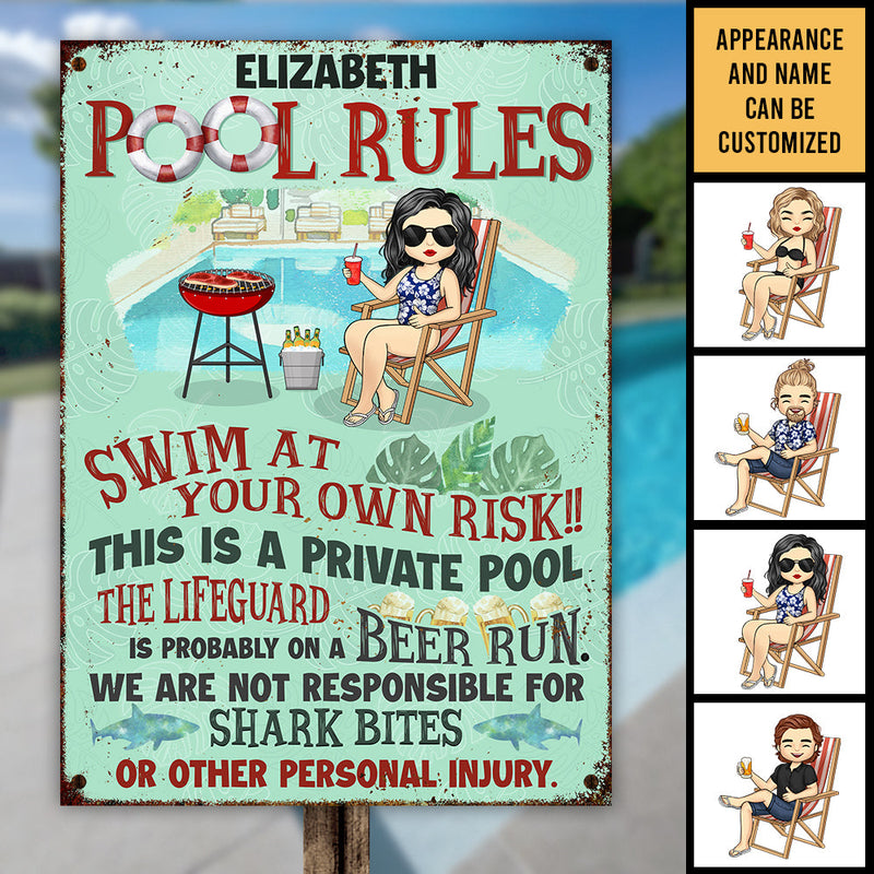 The Pool Rules - Personalized Metal Sign - Gift For Couples, Husband Wife