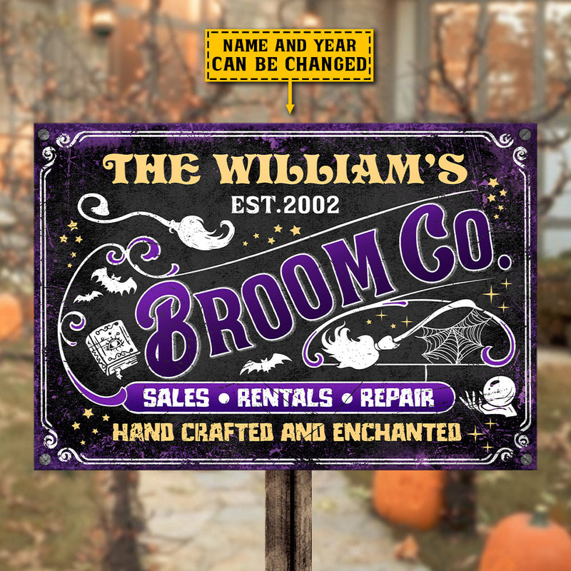 Custom Name Witch Broom Company Decor - Personalized Metal Sign