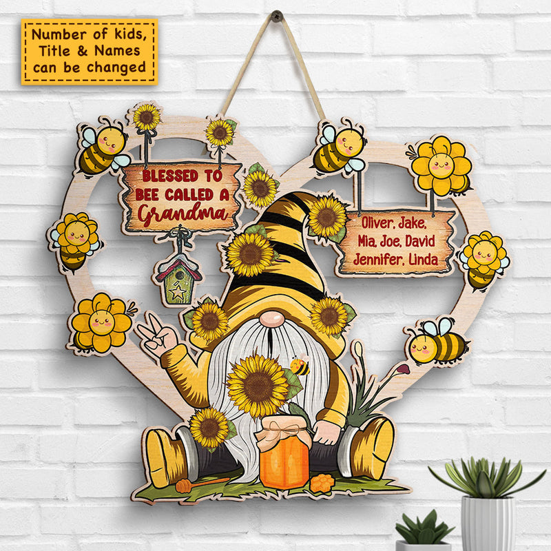 Custom Name Grandma Bee Gnome Gifts - Personalized Wood Sign
