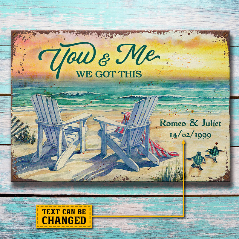 Custom Name and Date Beach Couple Gifts - Personalized Metal Sign