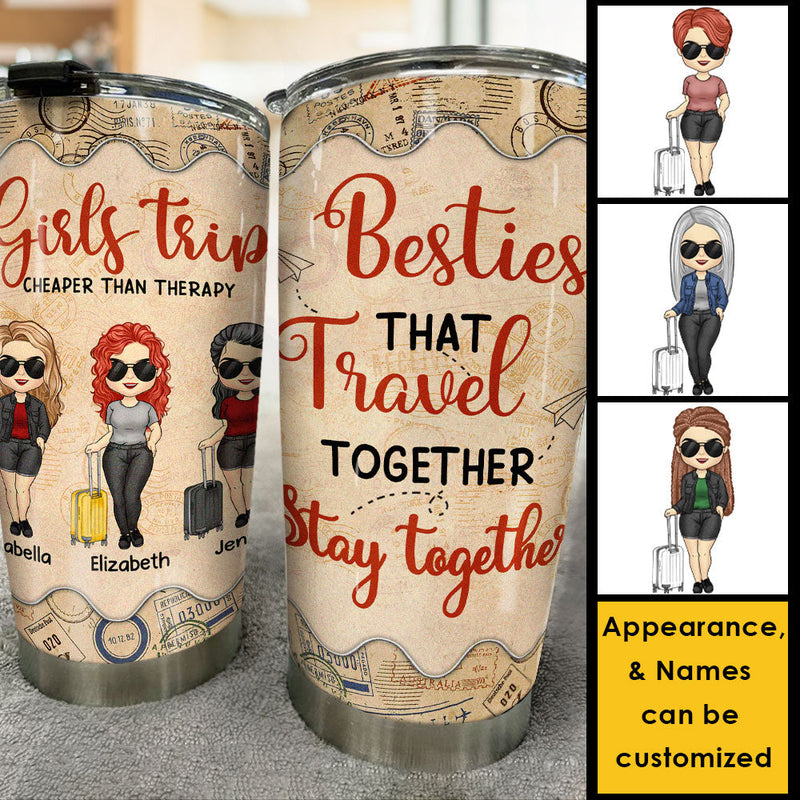 Custom Name Girls Trip Travel Gifts for Besties - Personalized Tumbler