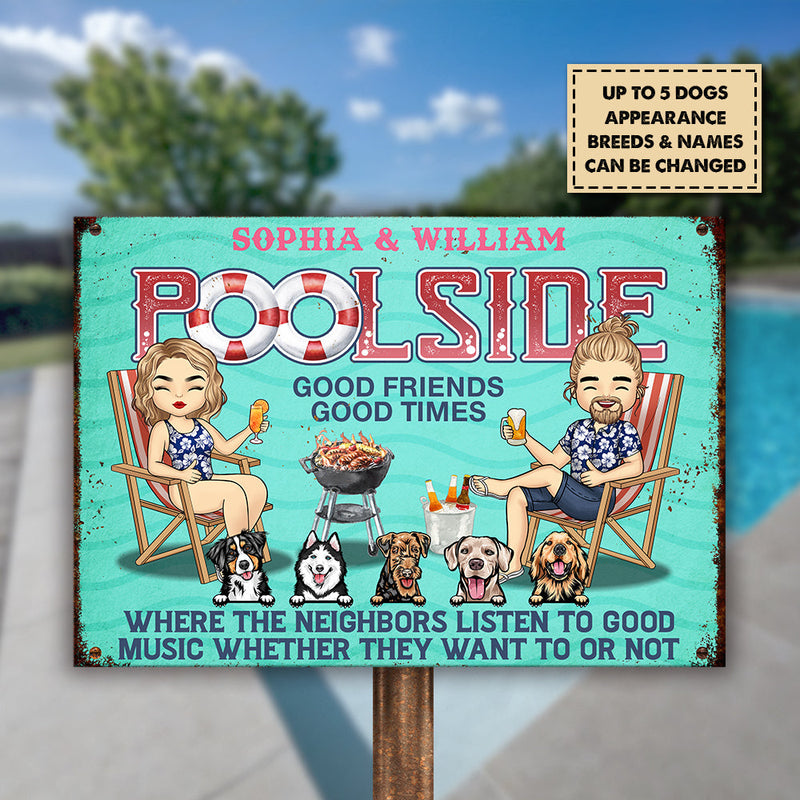 Custom Name Poolside Couple Gifts - Personalized Metal Sign