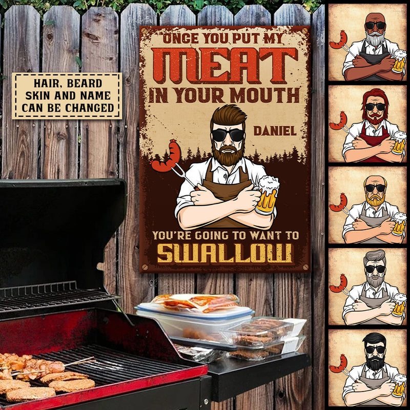 Custom Name Funny Meat Lover Gifts for Men - Personalized Metal Sign