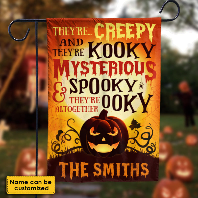 Custom Family Name Creepy Kooky Halloween Decor - Personalized Flag