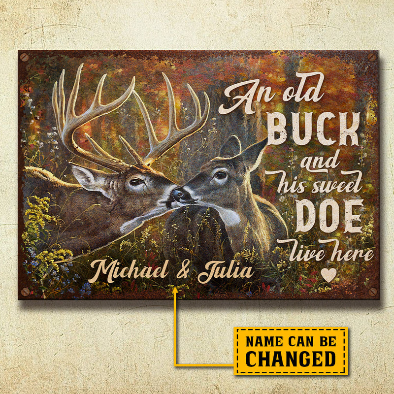 Custom Name Deer Couple Gifts - Personalized Metal Sign