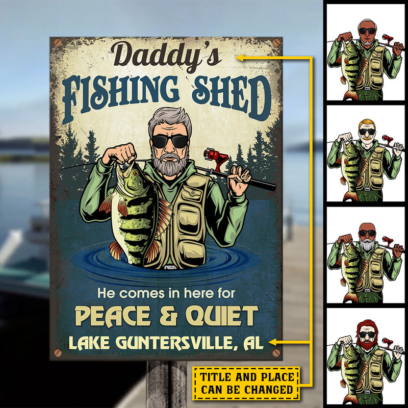 Custom Fishing Shed Gifts for Dad - Personalized Metal Sign