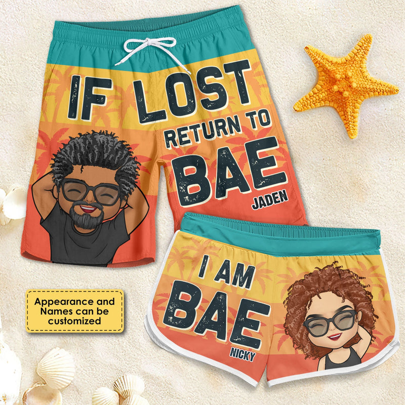 Return To Bae If Lost - Personalized Couple Beach Shorts - Gift For Couples, Husband Wife