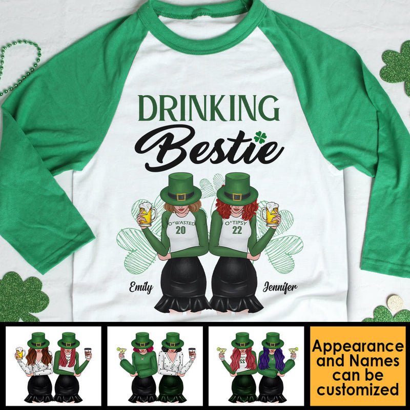 Custom Name St. Patrick's Drinking Bestie Gifts for Women - Personalized Raglan Shirt