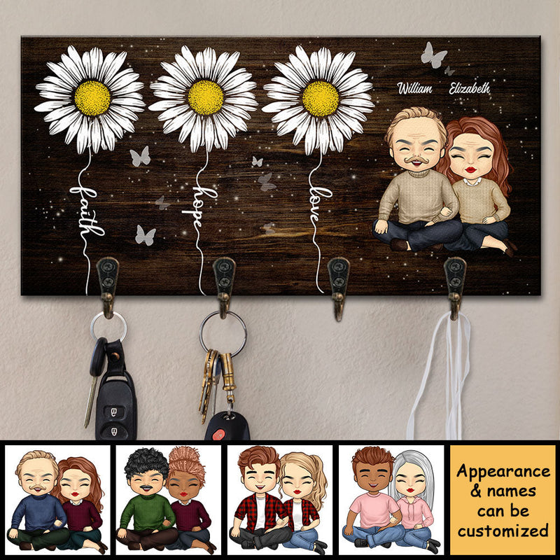 Custom Name Faith Hope Love Couple Gifts - Personalized Key Holder