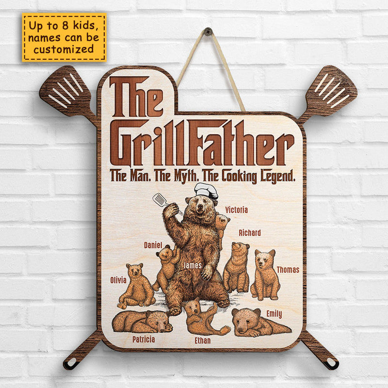 Grillfather, The Cooking Legend - Personalized Shaped Wood Sign - Gift For Dad